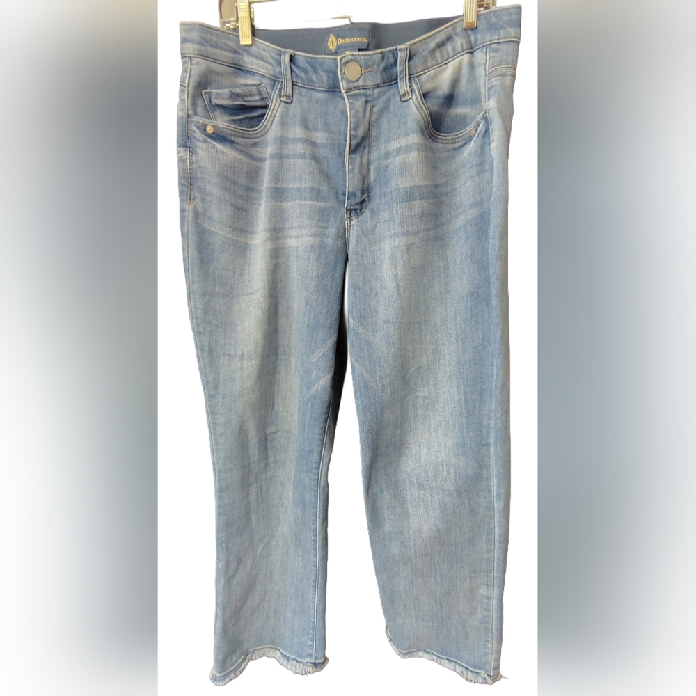 Democracy Light Wash Fringe Hem Boot Cut Denim Jeans Sz 16